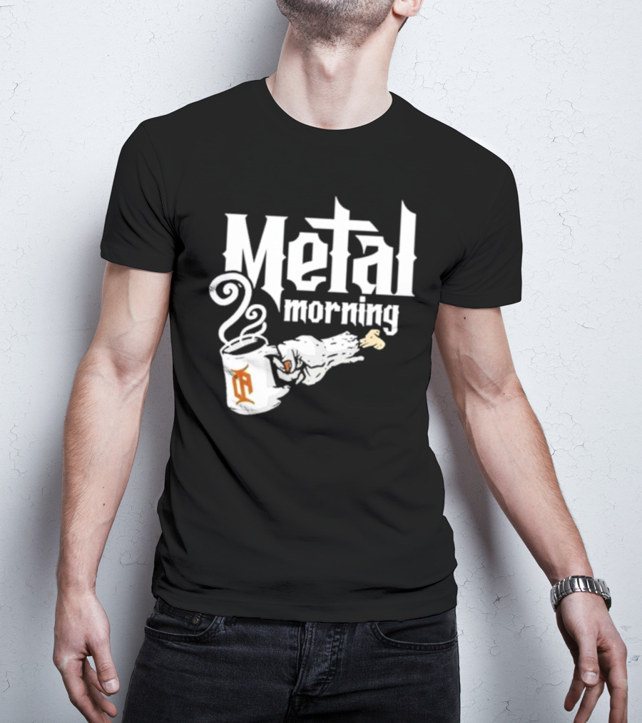 Metal Morning Skeleton Hand Coffee Cup T-Shirt