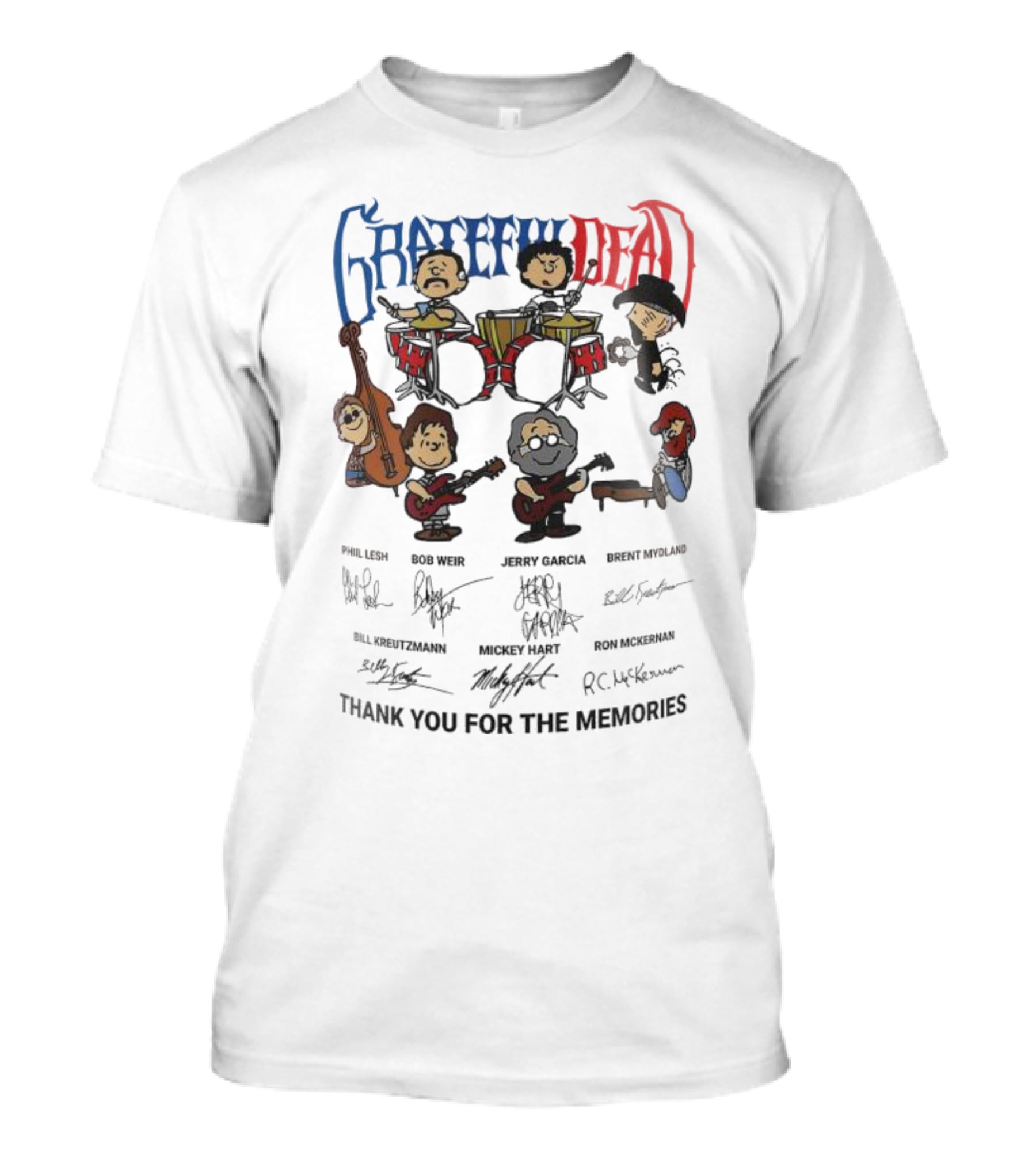 Grateful Dead Peanuts Characters Thank You For The Memories Phil Lesh Mydland Signatures T-Shirt