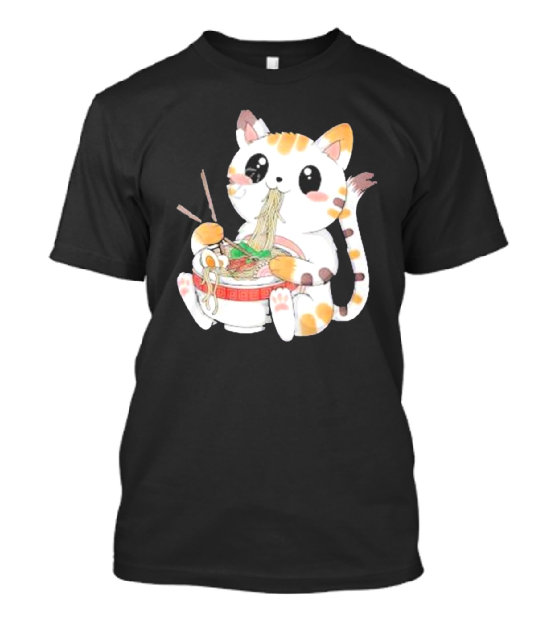 Kawaii Neko Eating Ramen In Cute Cartoon T-Shirt
