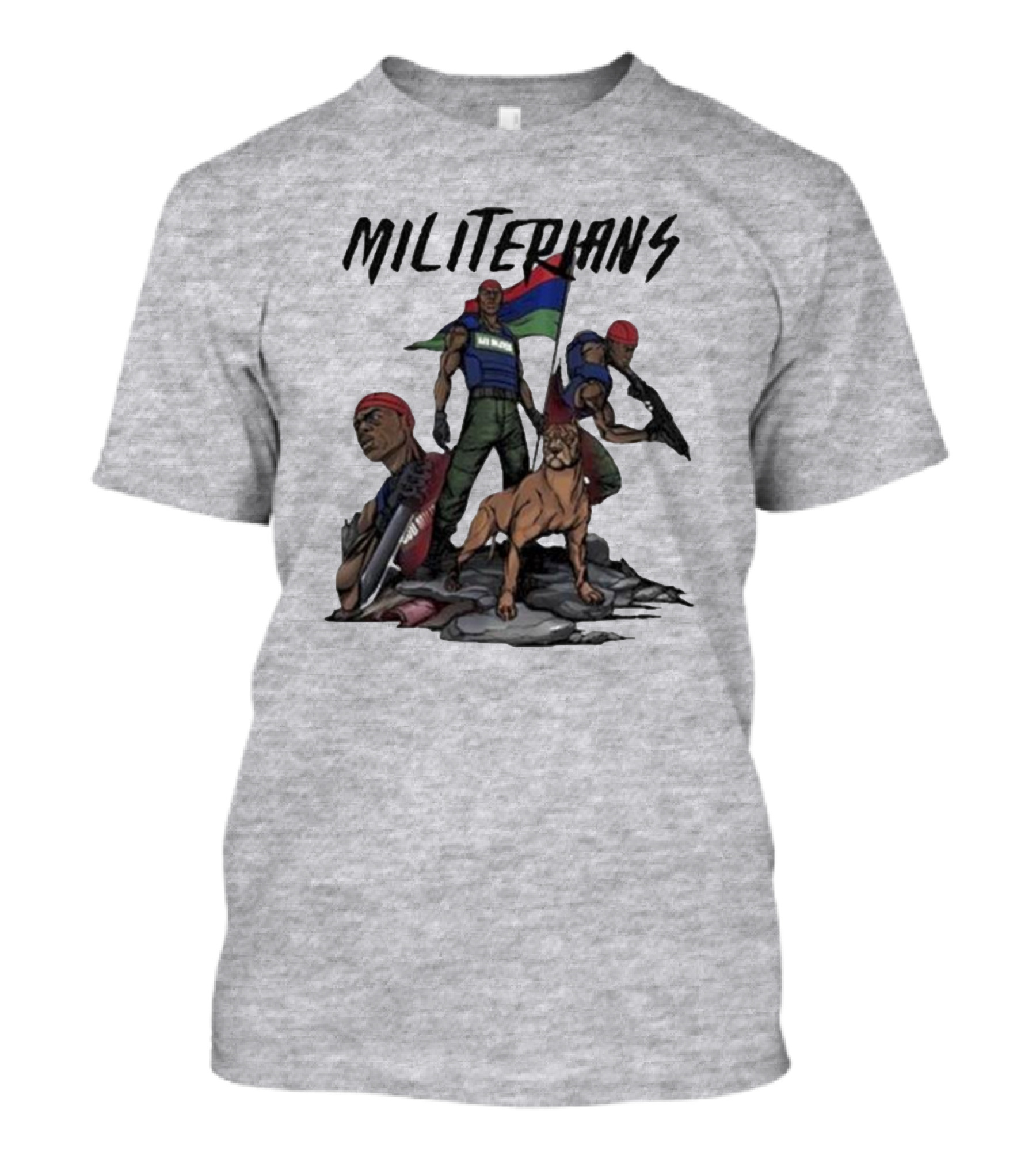 J Hus Merch Militerians Militant Style With Red Bandanas And Guard Dog T-Shirt