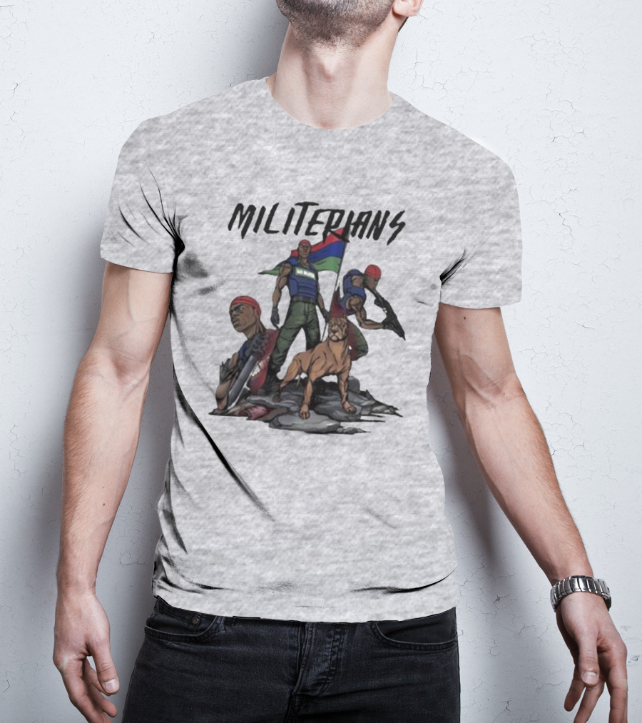 J Hus Merch Militerians Militant Style With Red Bandanas And Guard Dog T-Shirt