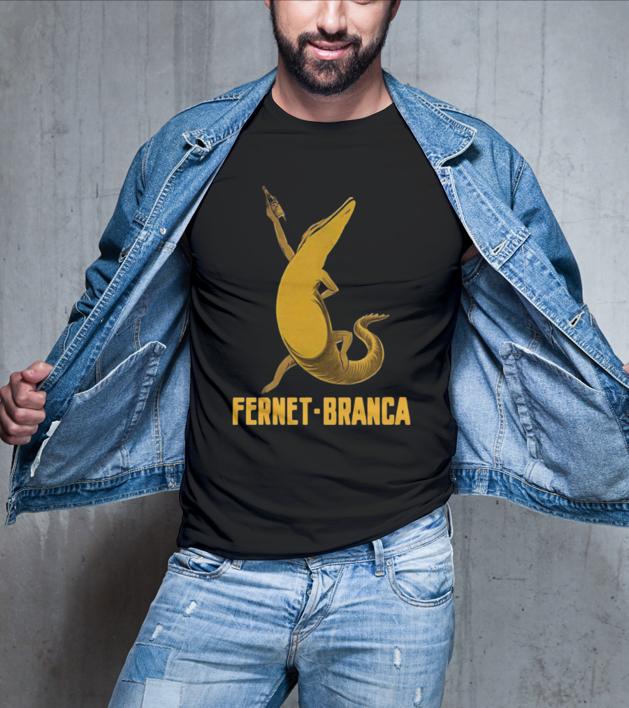 Fernet Branca Crocodile Holding Bottle Iconic Beverage T-Shirt