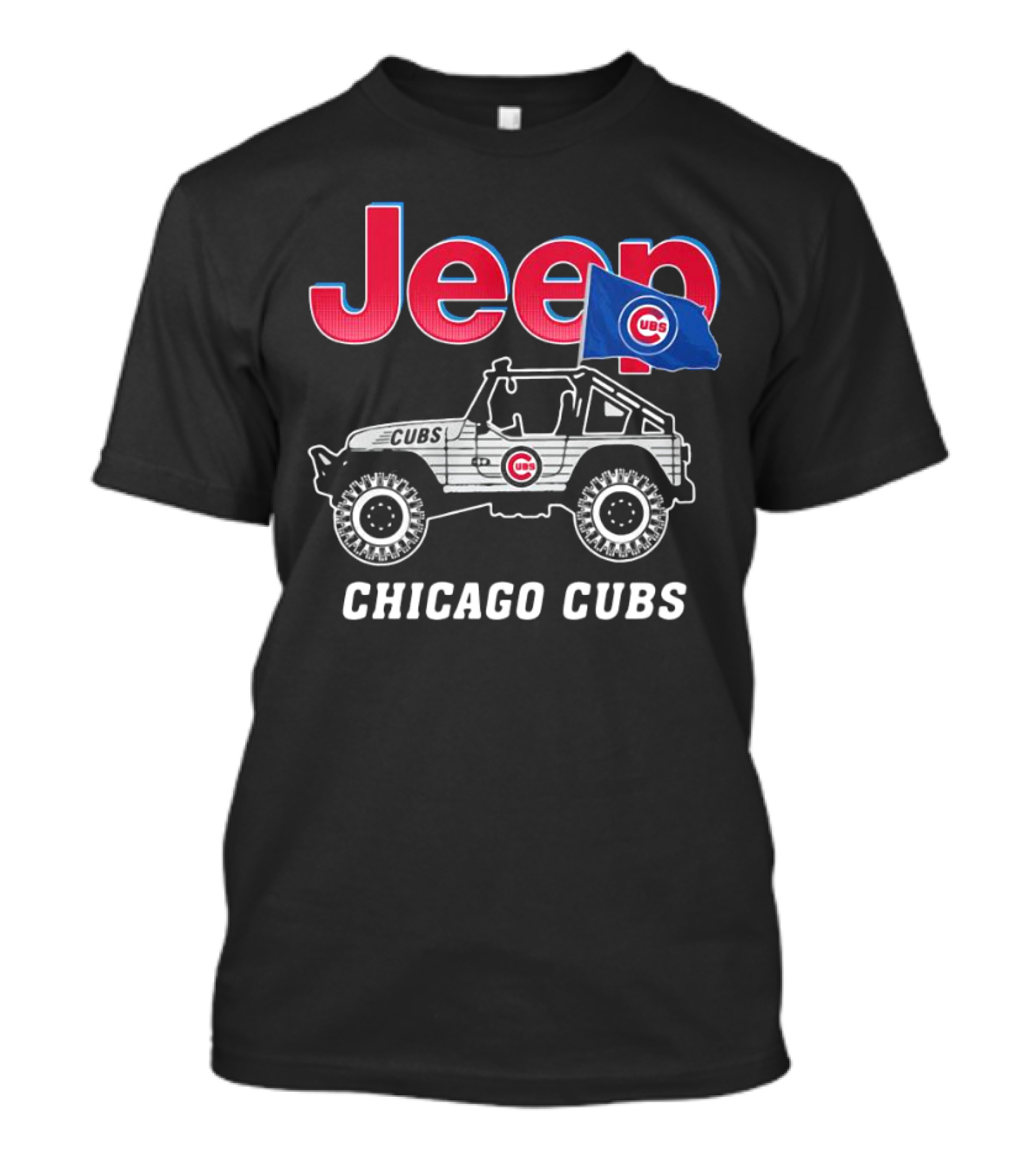 Jeep Chicago Cubs Flag With Cubs Logo On Jeep T-Shirt