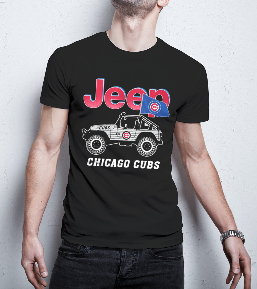 Jeep Chicago Cubs Flag With Cubs Logo On Jeep T-Shirt