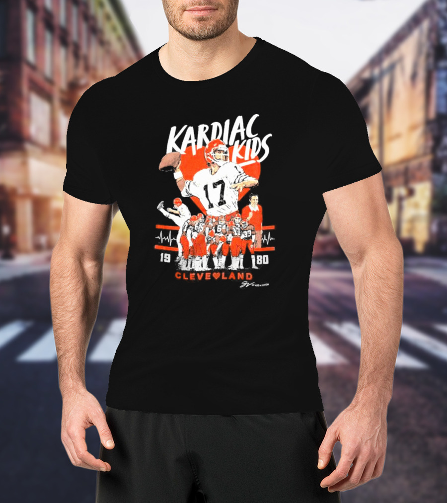 Kardiac Kids 1980 Cleveland Football Team Retro Quarterback Number 17 Sports Nostalgia T-Shirt