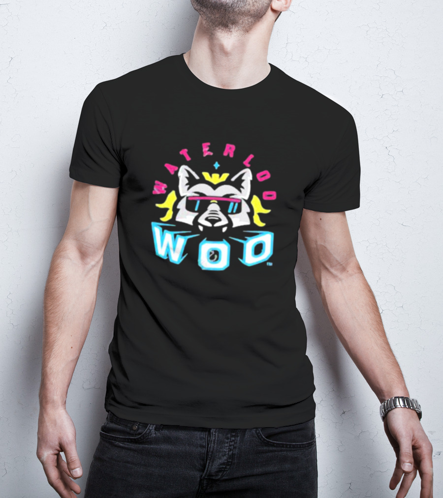 Waterloo Woo Retro Raccoon With Sunglasses And Crown In Neon Colors T-Shirt