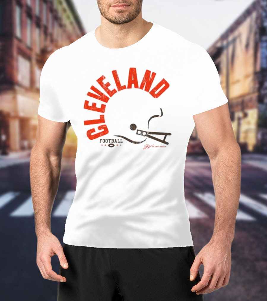Cleveland Football Helmet Bold Type T-Shirt