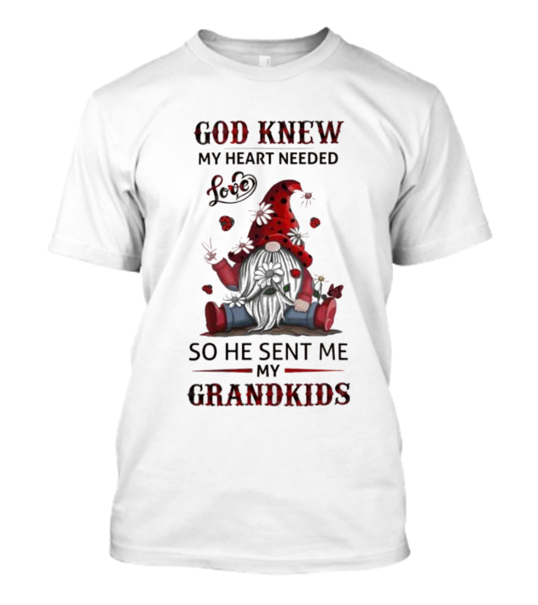 God Knew My Heart Needed Love Gnomes So He Sent Me My Grandkids T-Shirt