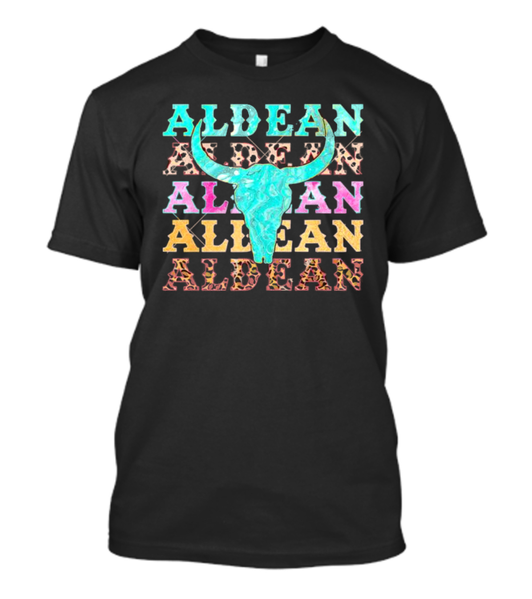 Aldean Bullhorn Leopard Skull Colorful Cowhide T-Shirt