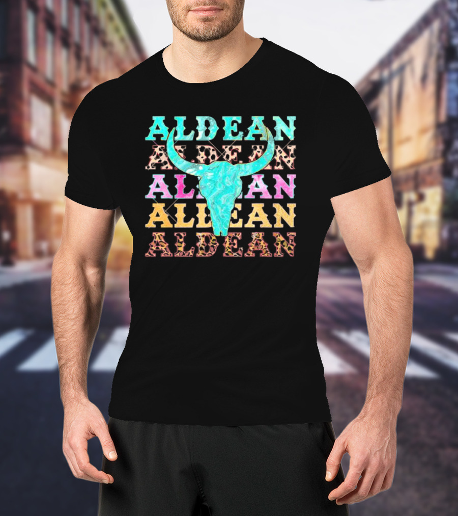 Aldean Bullhorn Leopard Skull Colorful Cowhide T-Shirt