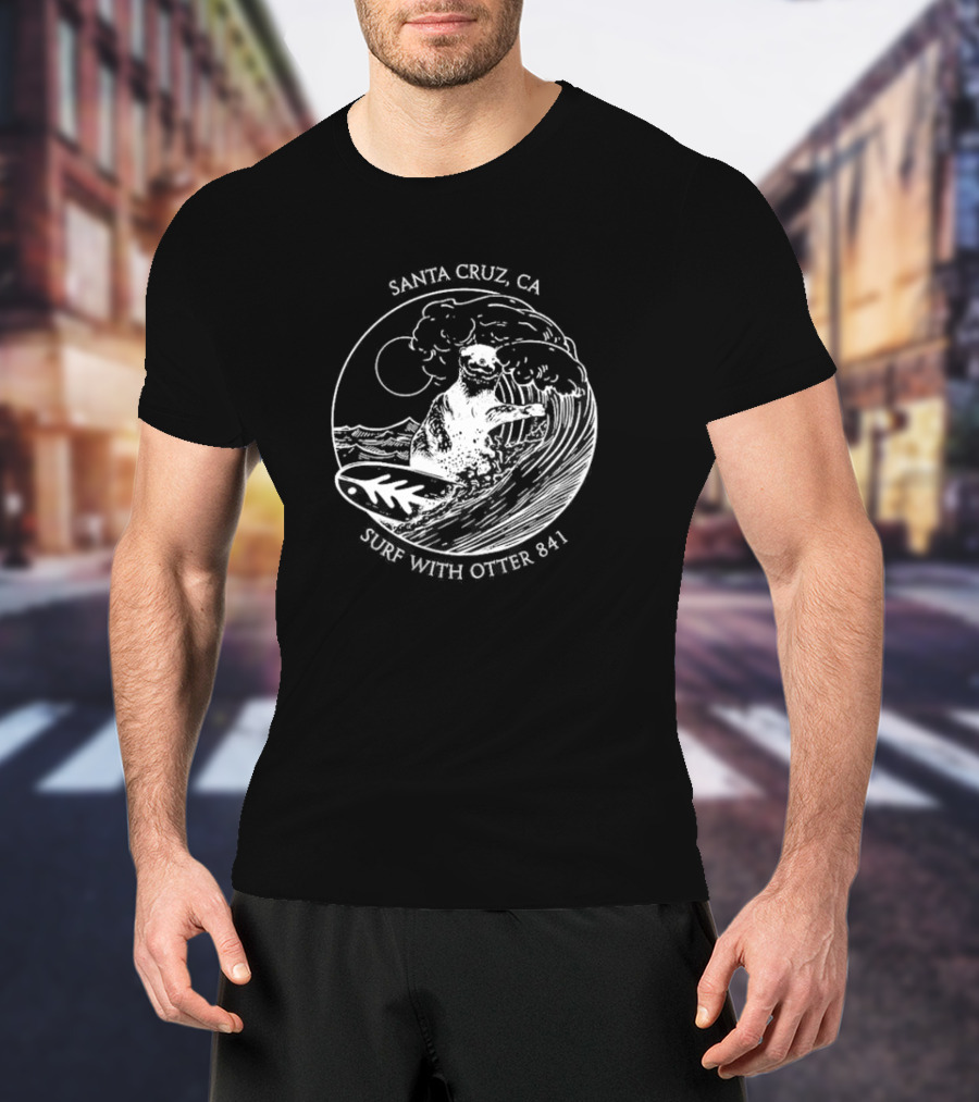 Santa Cruz CA Surf With Otter 841 Vintage Wave Crest T-Shirt
