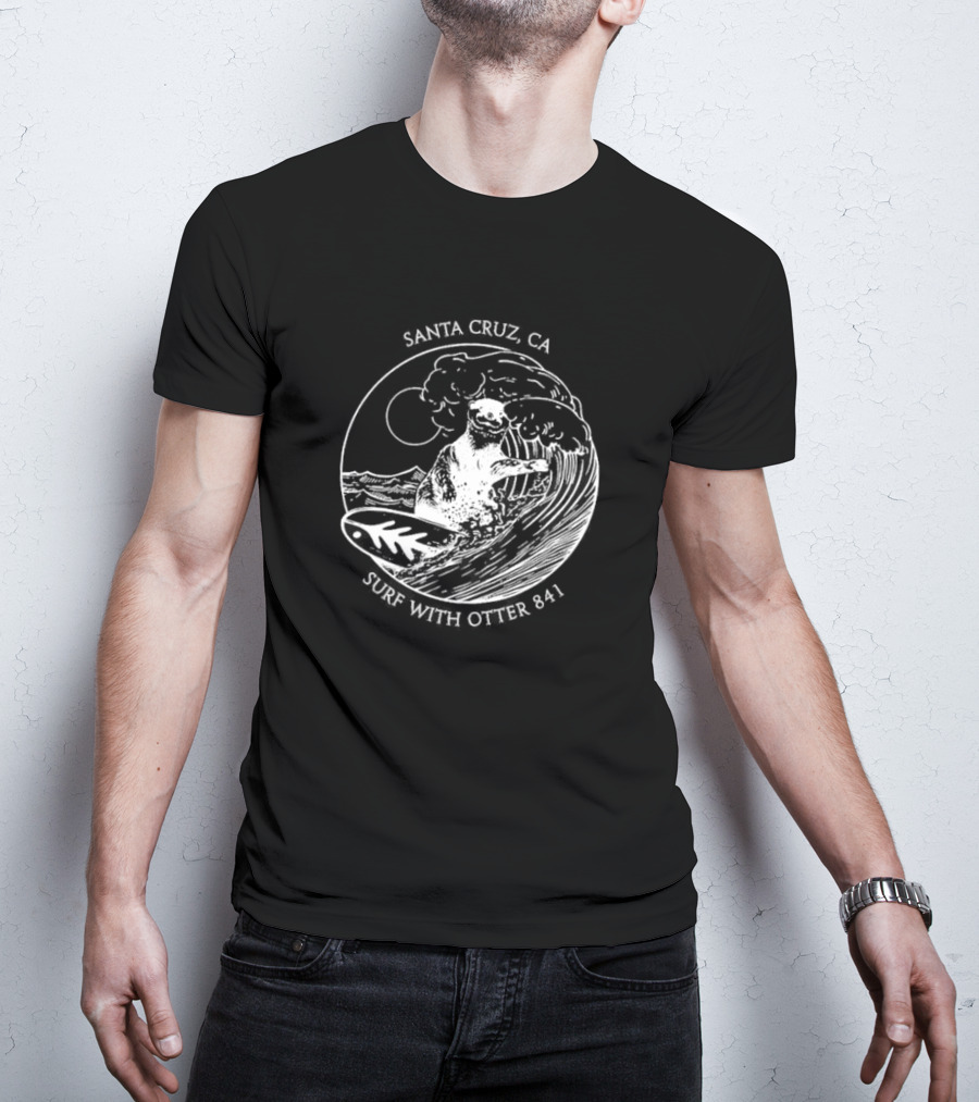 Santa Cruz CA Surf With Otter 841 Vintage Wave Crest T-Shirt