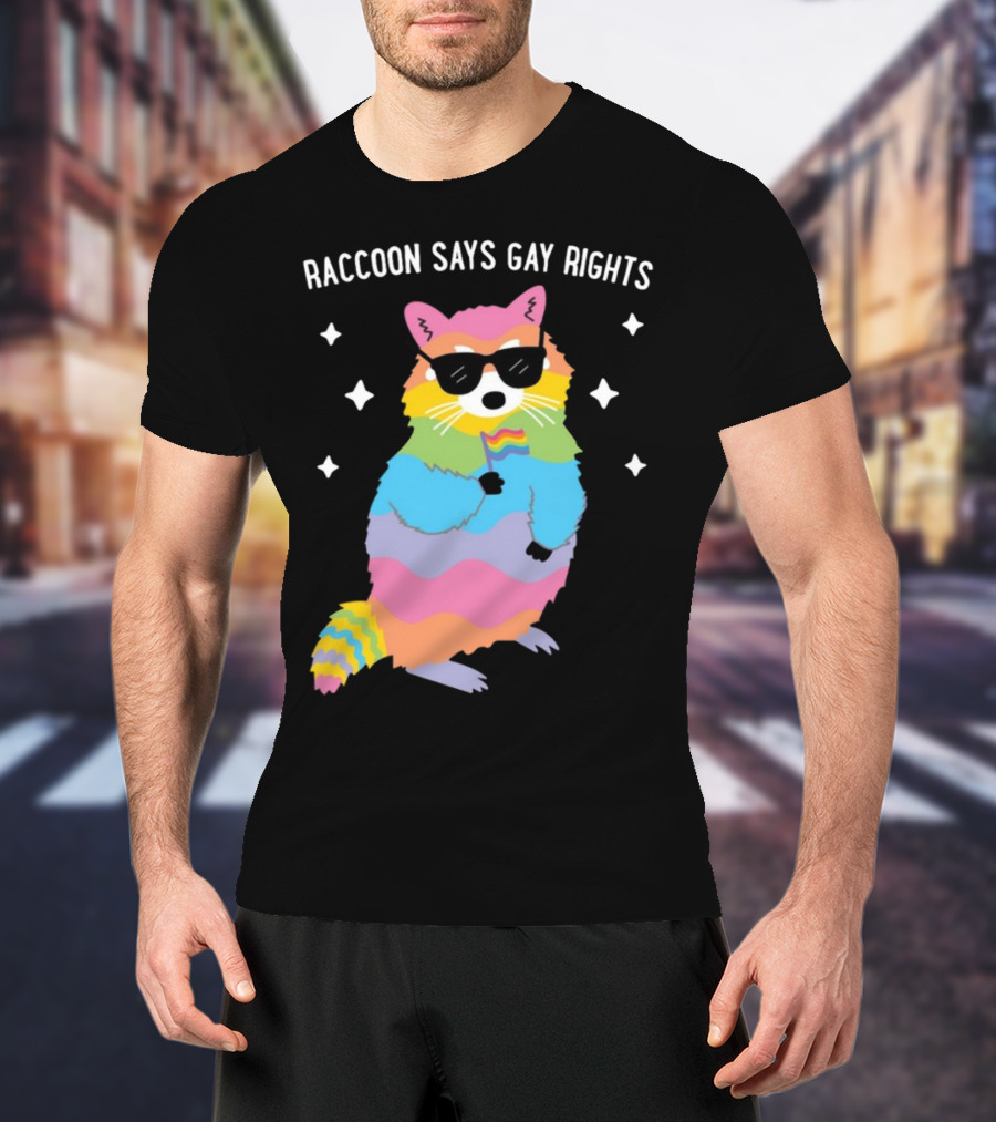 Raccoon Says Gay Rights Pride Rainbow Sunglasses Flag T-Shirt