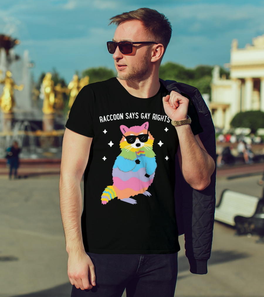 Raccoon Says Gay Rights Pride Rainbow Sunglasses Flag T-Shirt