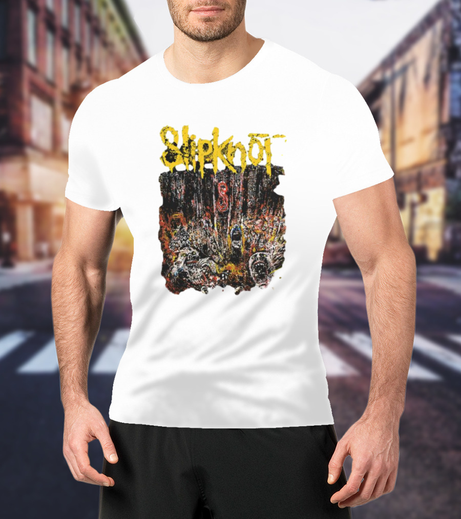 Slipknot Live At MSG Concert Art With Number 8 Grunge T-Shirt