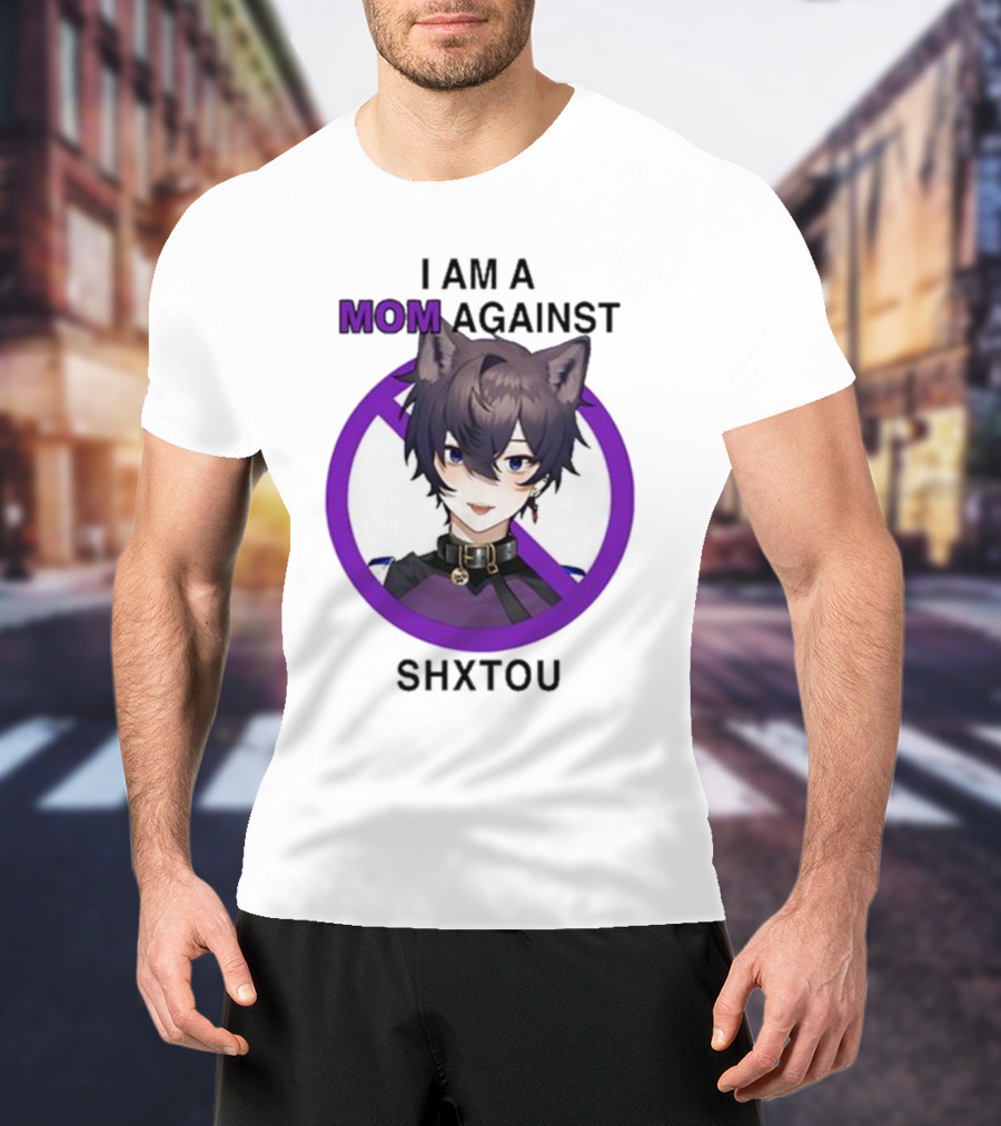 I Am A Mom Against Shxtou Character With Crossed Circle T-Shirt