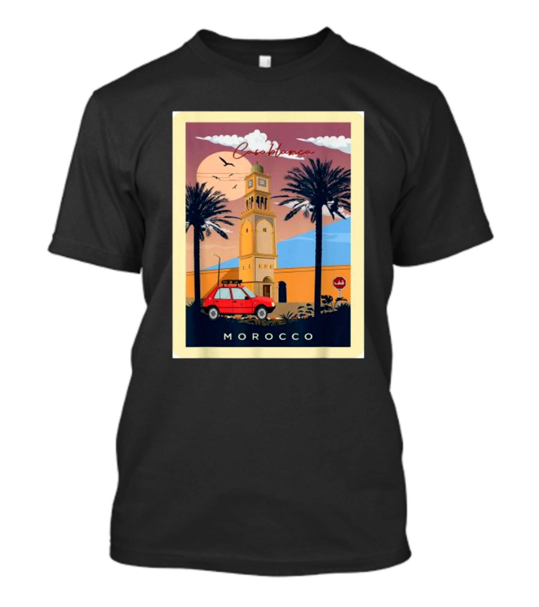 Casablanca Morocco Vintage Taxi And Architecture Scene T-Shirt