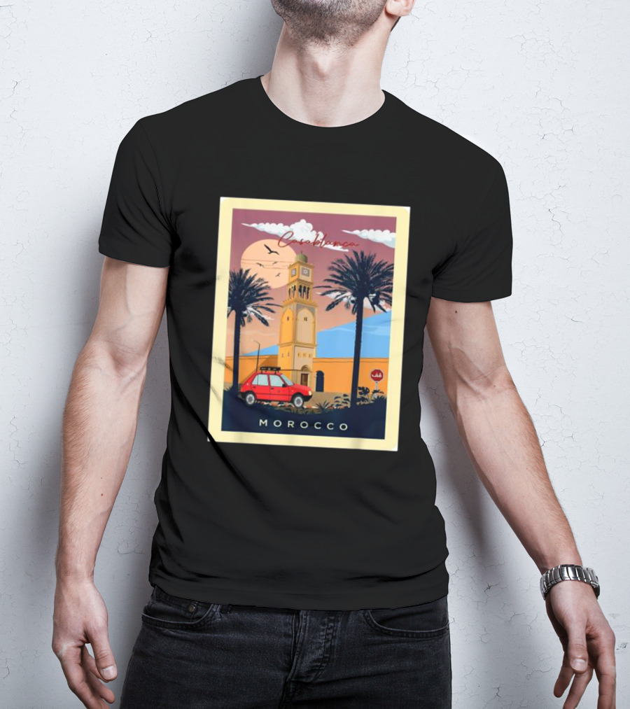 Casablanca Morocco Vintage Taxi And Architecture Scene T-Shirt