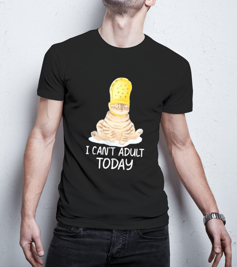 Cat Wearing Yellow Crocs I Can’t Adult Today T-Shirt