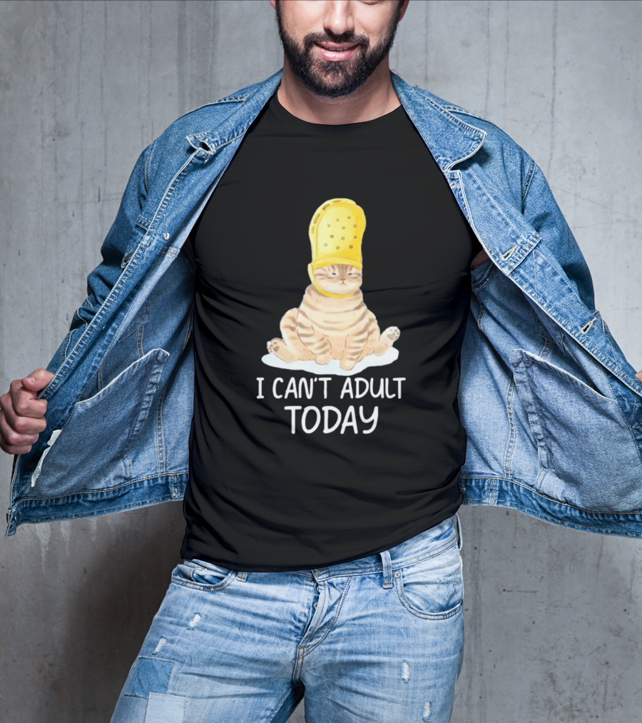 Cat Wearing Yellow Crocs I Can’t Adult Today T-Shirt