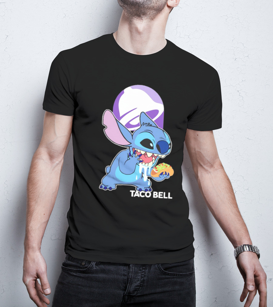 Stitch Eating Taco Bell Tacos With Logo Background T-Shirt