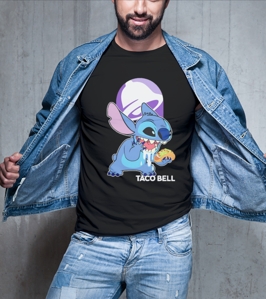 Stitch Eating Taco Bell Tacos With Logo Background T-Shirt