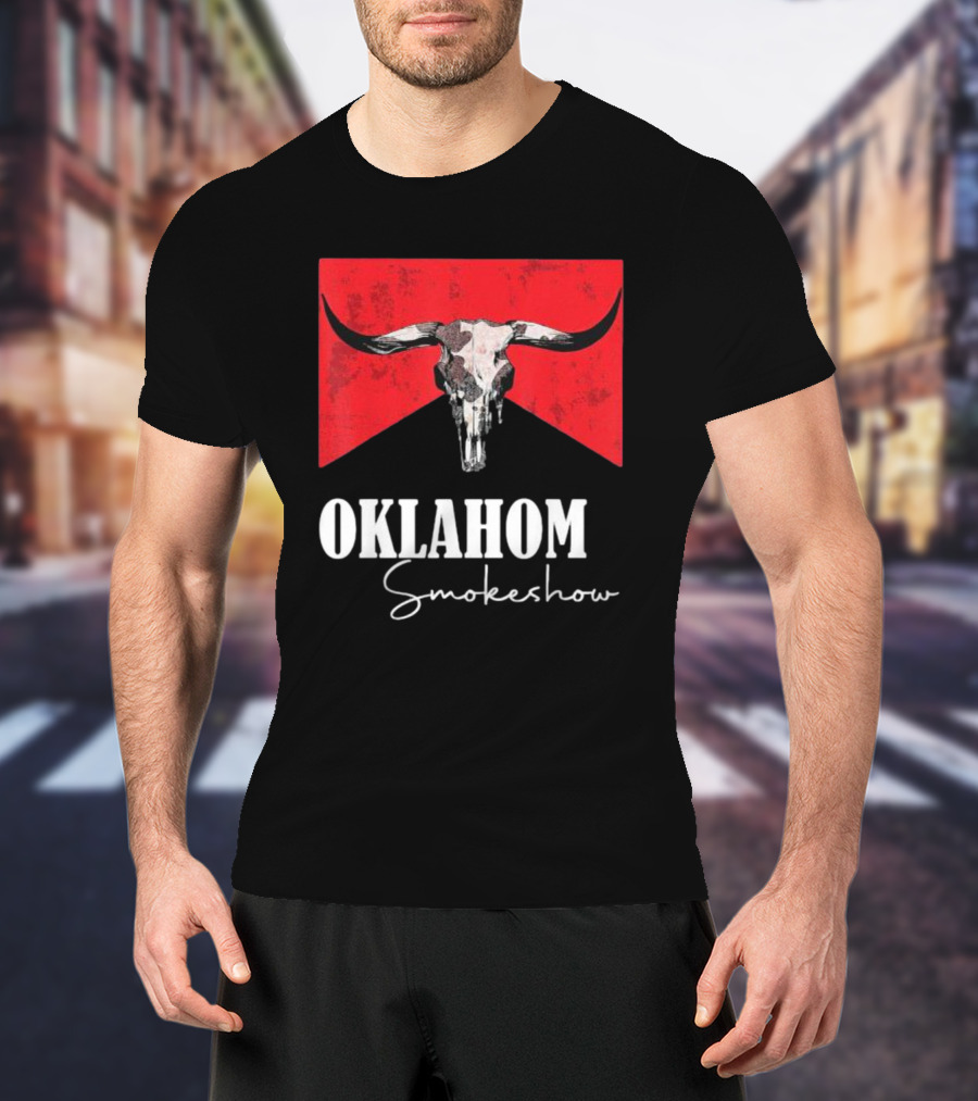 Oklahoma Smokeshow Western Country Boho Bull Skull Cow T-Shirt