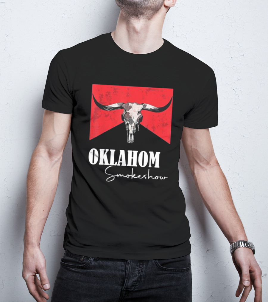 Oklahoma Smokeshow Western Country Boho Bull Skull Cow T-Shirt