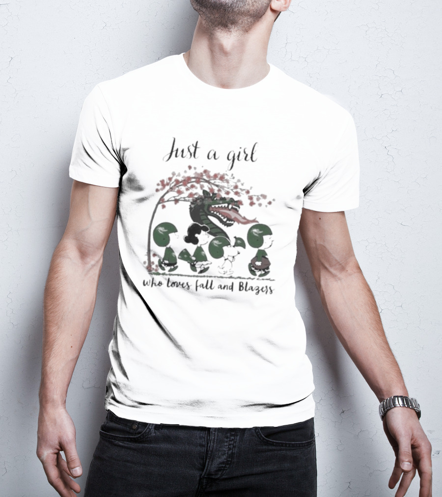 Just A Girl Who Loves Fall, Blazers, Peanuts, And Green Dragon T-Shirt