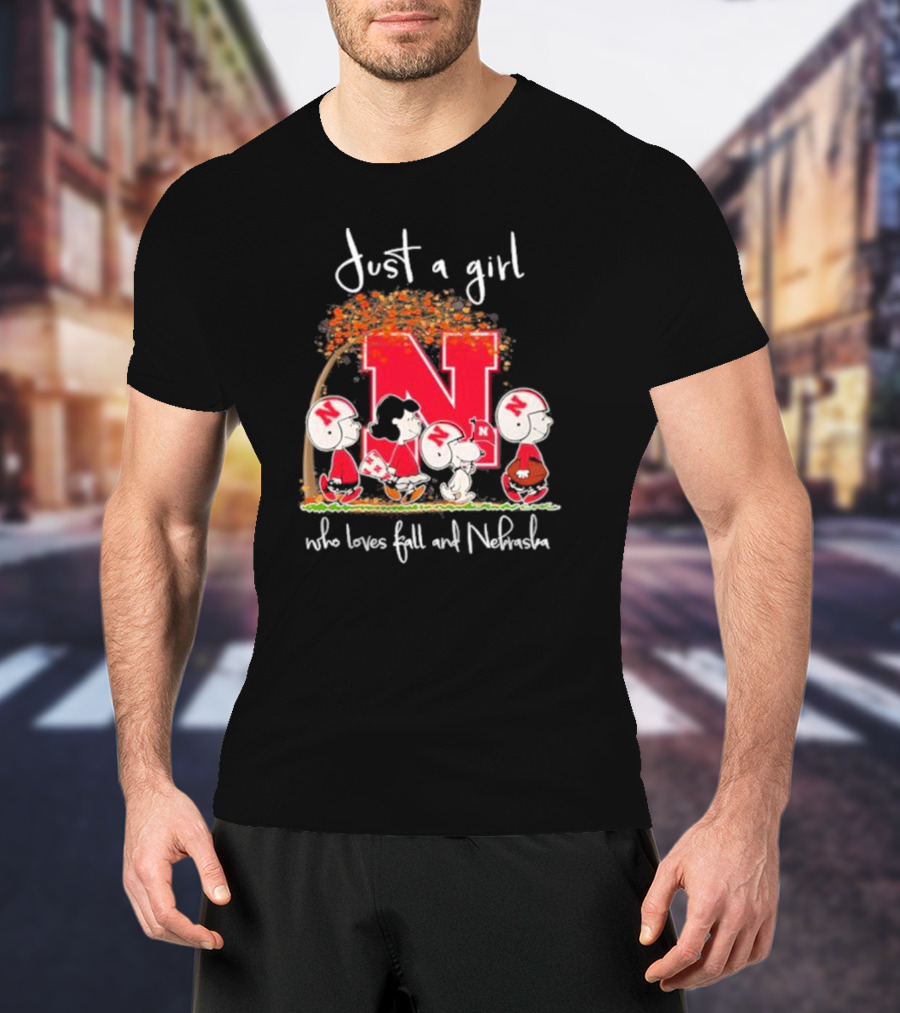 Just A Girl Who Loves Fall And Nebraska Peanuts Gang Football T-Shirt