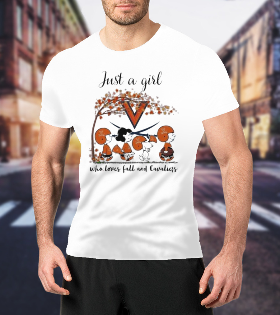 Just A Girl Who Loves Fall And Virginia Cavaliers Peanuts Under Autumn Tree T-Shirt