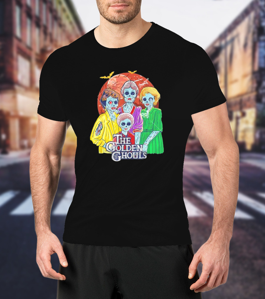 The Golden Ghouls Halloween Zombie Characters With Moon And Bats T-Shirt