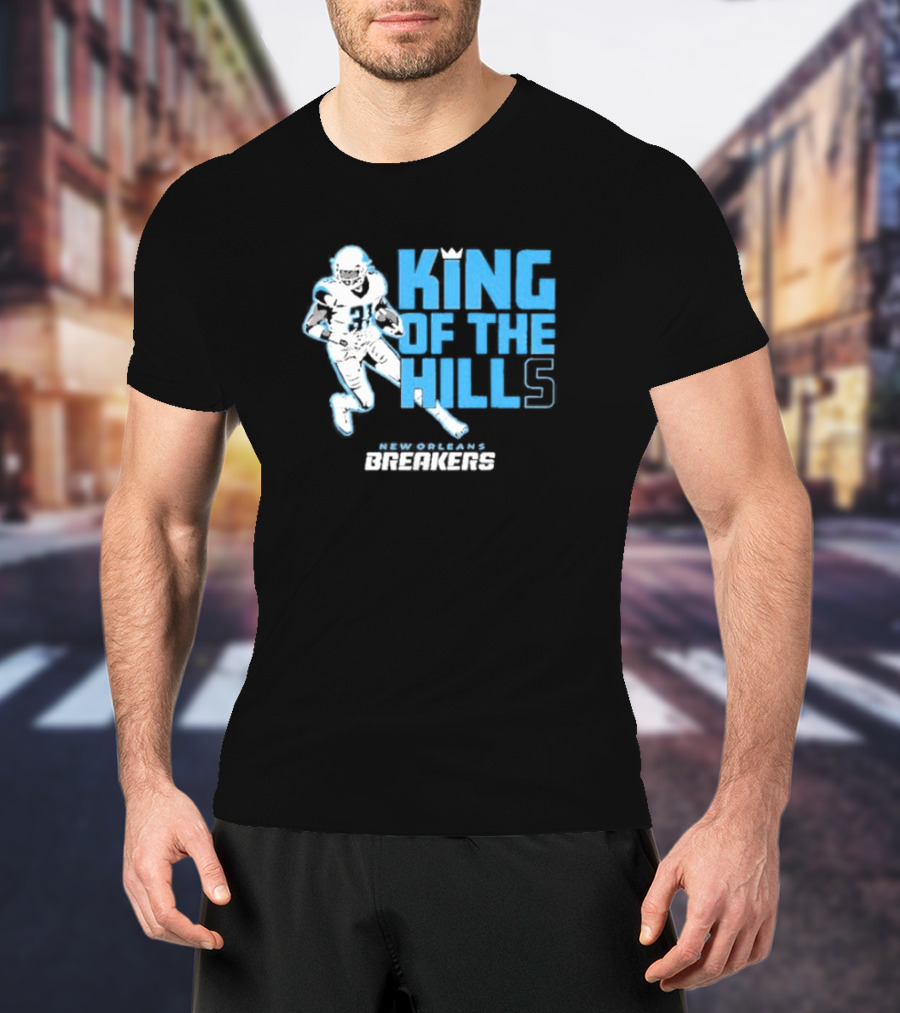 New Orleans Breakers King Of The Hills Football Player Action T-Shirt