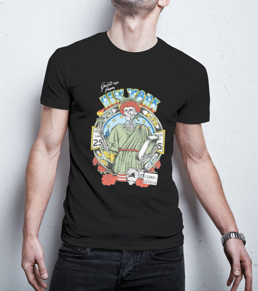 Greetings From New York Grateful Dead 1985 Skeleton Liberty Stamp United States T-Shirt