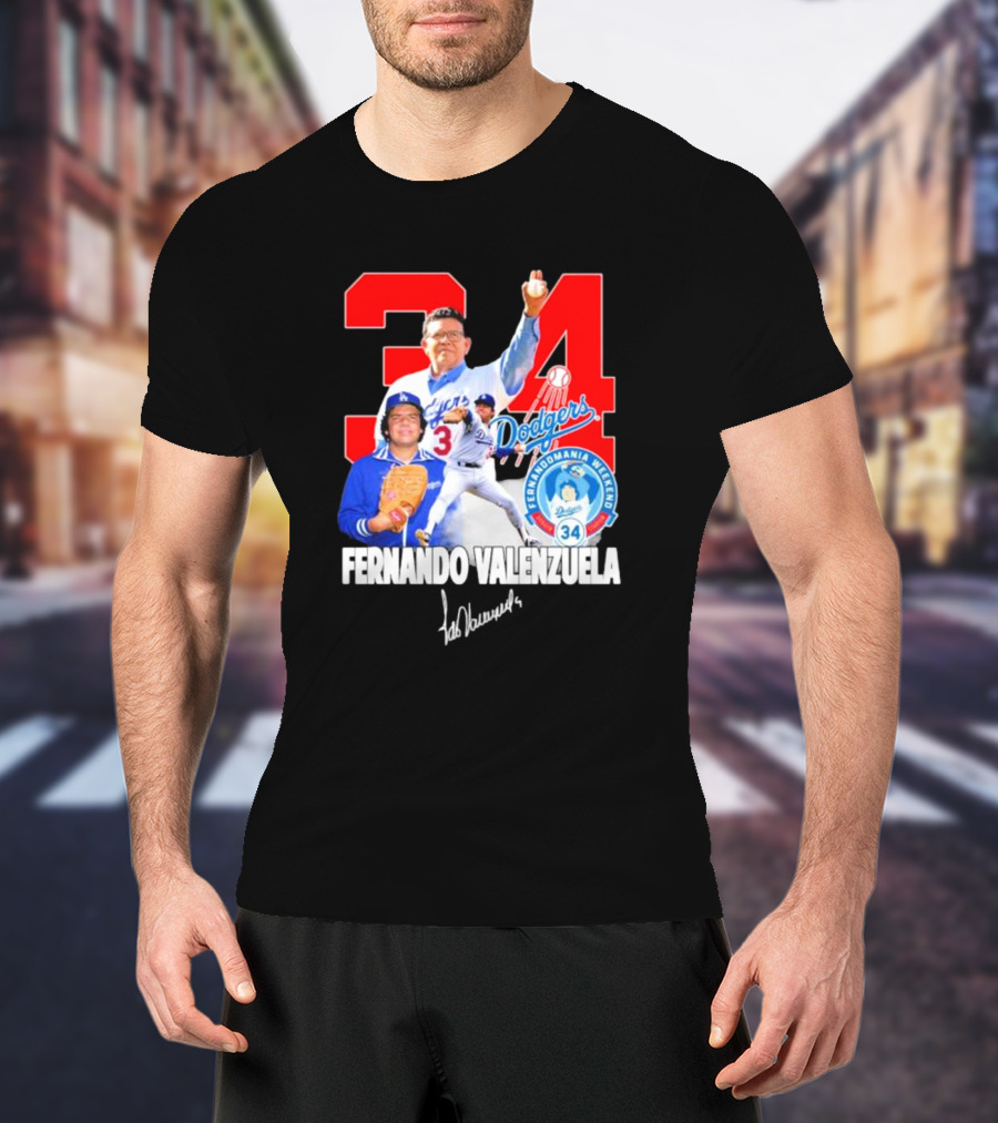 Dodgers Fernando Valenzuela Fernando Mania Weekend Signature 34 T-Shirt