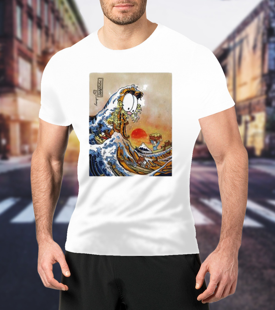 Garfield Great Wave Lasagna Hokusai T-Shirt