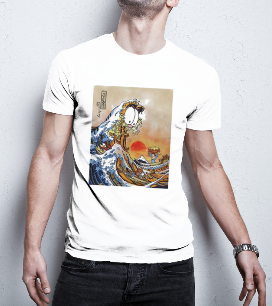 Garfield Great Wave Lasagna Hokusai T-Shirt
