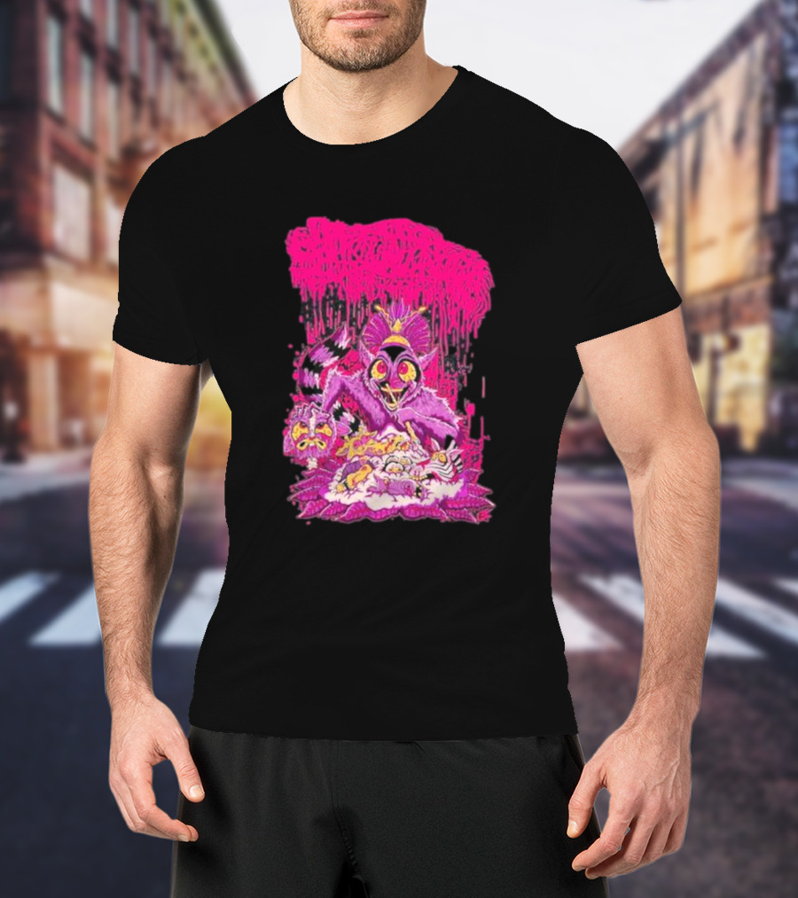 Sanguisugabogg Madagascar Lemur Creature In Psychedelic Pink With Dripping Effect T-Shirt
