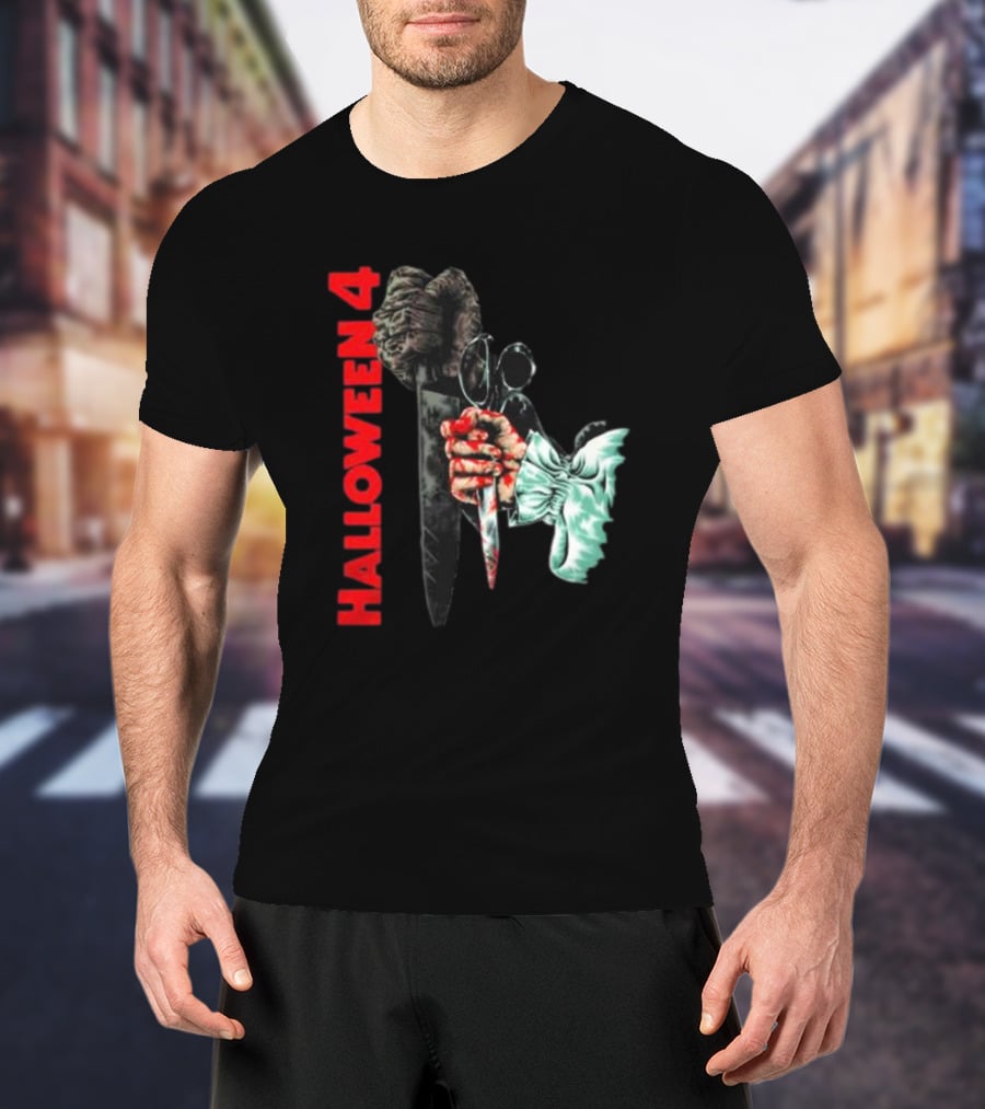 HALLOWEEN 4 SHADOW OF THE SHAPE MASK KNIFE HAND T-Shirt