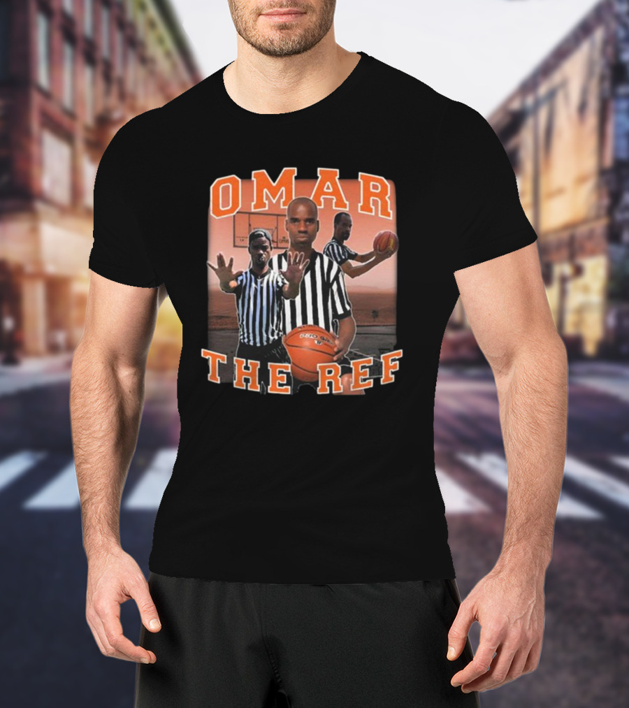 OMAR The Ref Basketball Referee With Whistle And Basketball Court T-Shirt