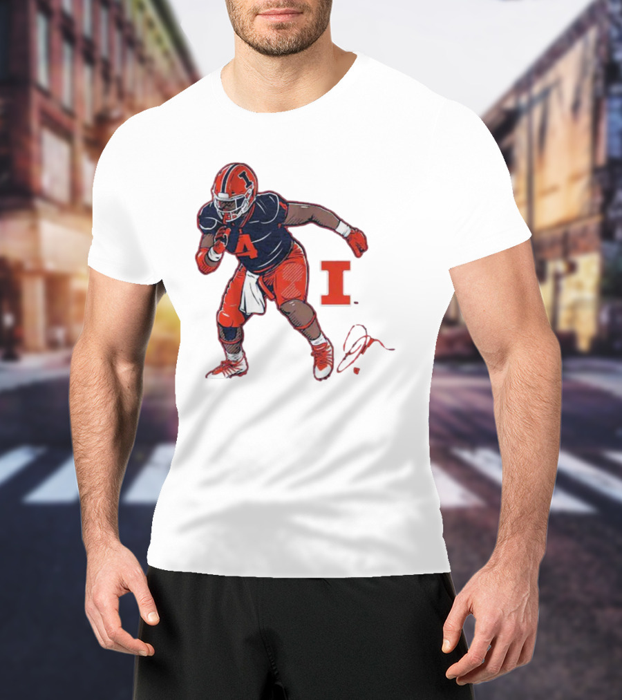Illinois Football Jerzhan Newton Superstar Pose With Signature T-Shirt
