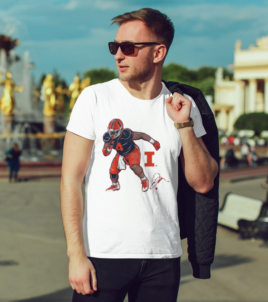 Illinois Football Jerzhan Newton Superstar Pose With Signature T-Shirt