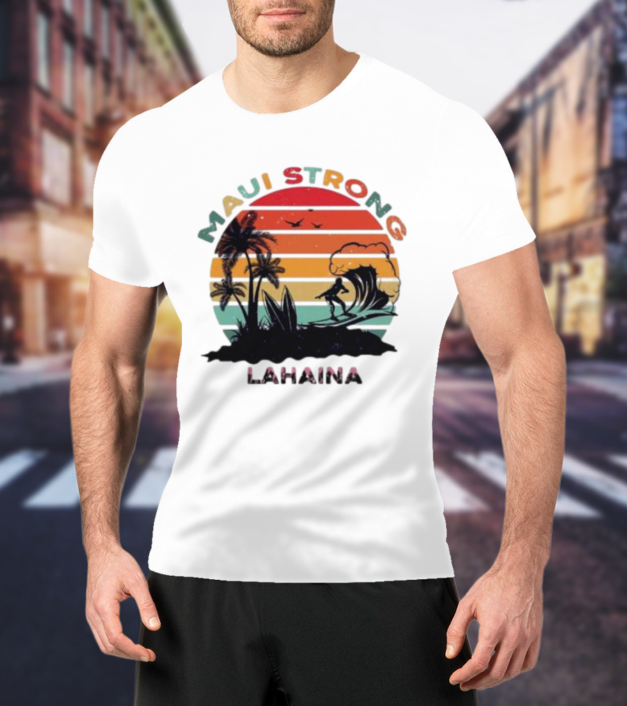 Maui Strong Lahaina Surfing Retro Palm Trees T-Shirt