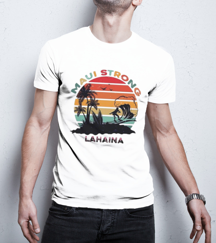 Maui Strong Lahaina Surfing Retro Palm Trees T-Shirt