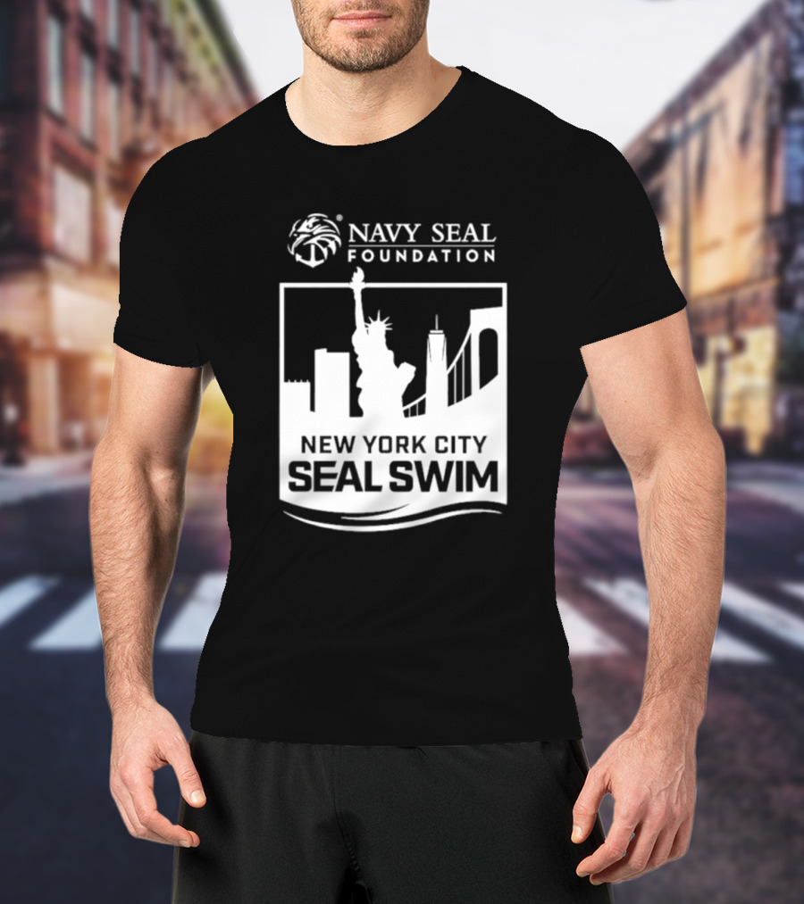 Navy Seal Foundation New York City Seal Swim Statue Liberty Skyline T-Shirt