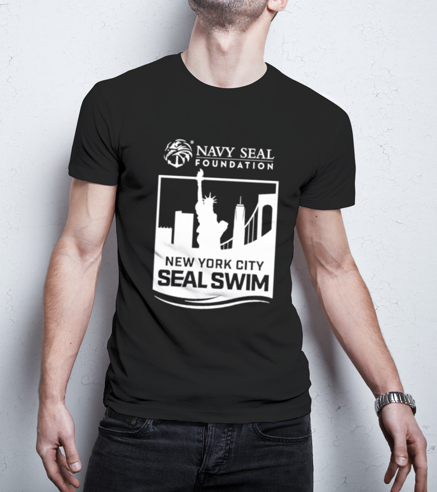 Navy Seal Foundation New York City Seal Swim Statue Liberty Skyline T-Shirt