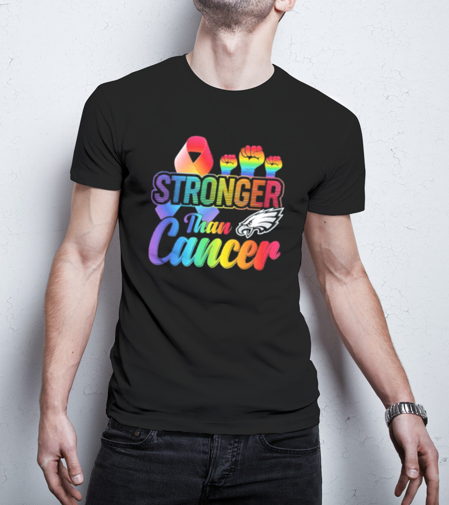 Philadelphia Eagles Stronger Than Cancer NFL Pride Ribbon And Fist T-Shirt