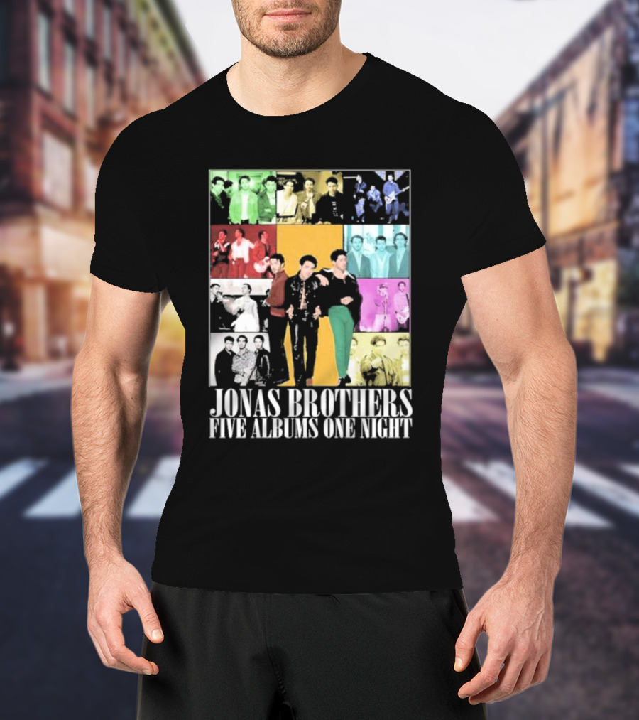 Jonas Brothers Five Albums One Night Multicolor Photo Collage T-Shirt