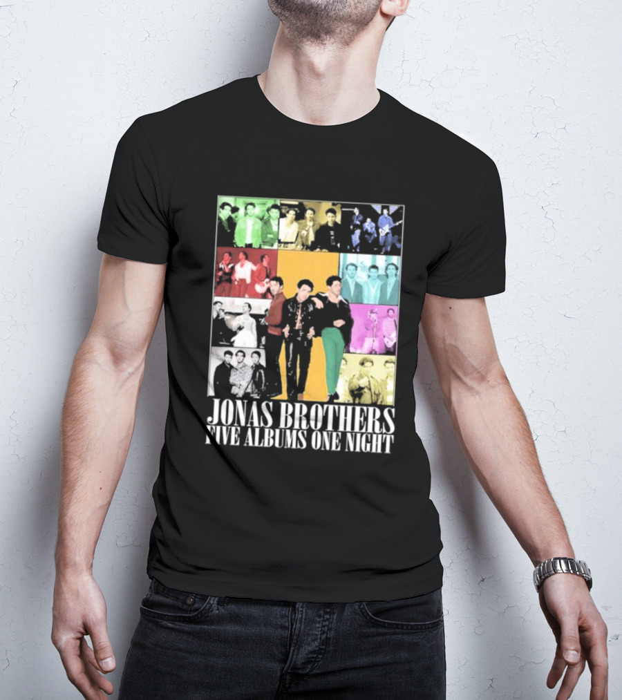 Jonas Brothers Five Albums One Night Multicolor Photo Collage T-Shirt