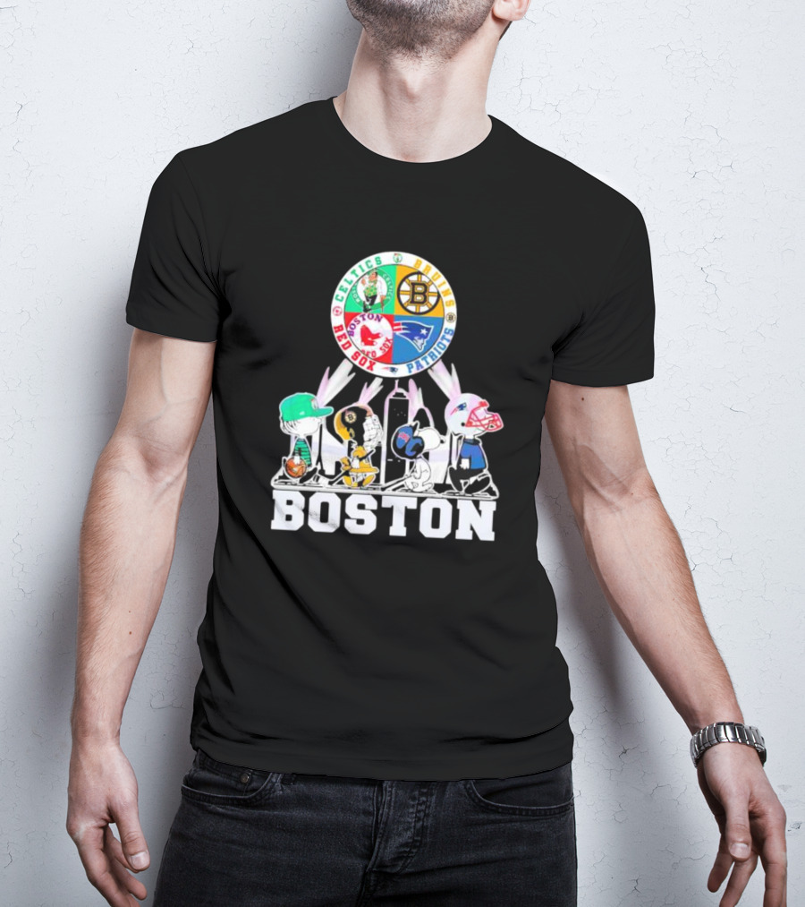 Boston Celtics Bruins Red Sox Patriots Peanuts Characters T-Shirt